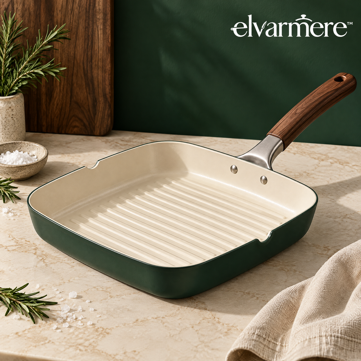Elvarmere™ Ridged Square Grill Pan with Wood Handle
