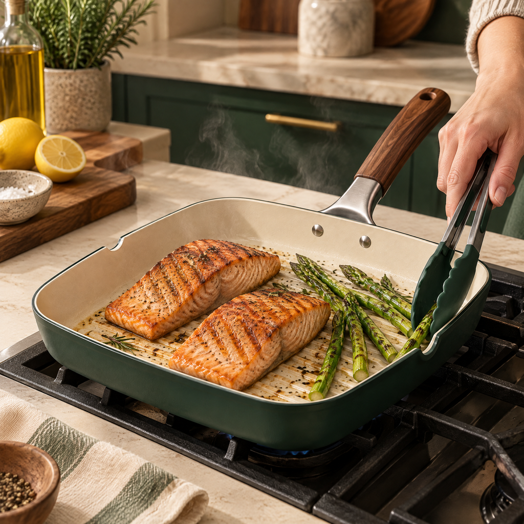 Elvarmere™ Ridged Square Grill Pan with Wood Handle
