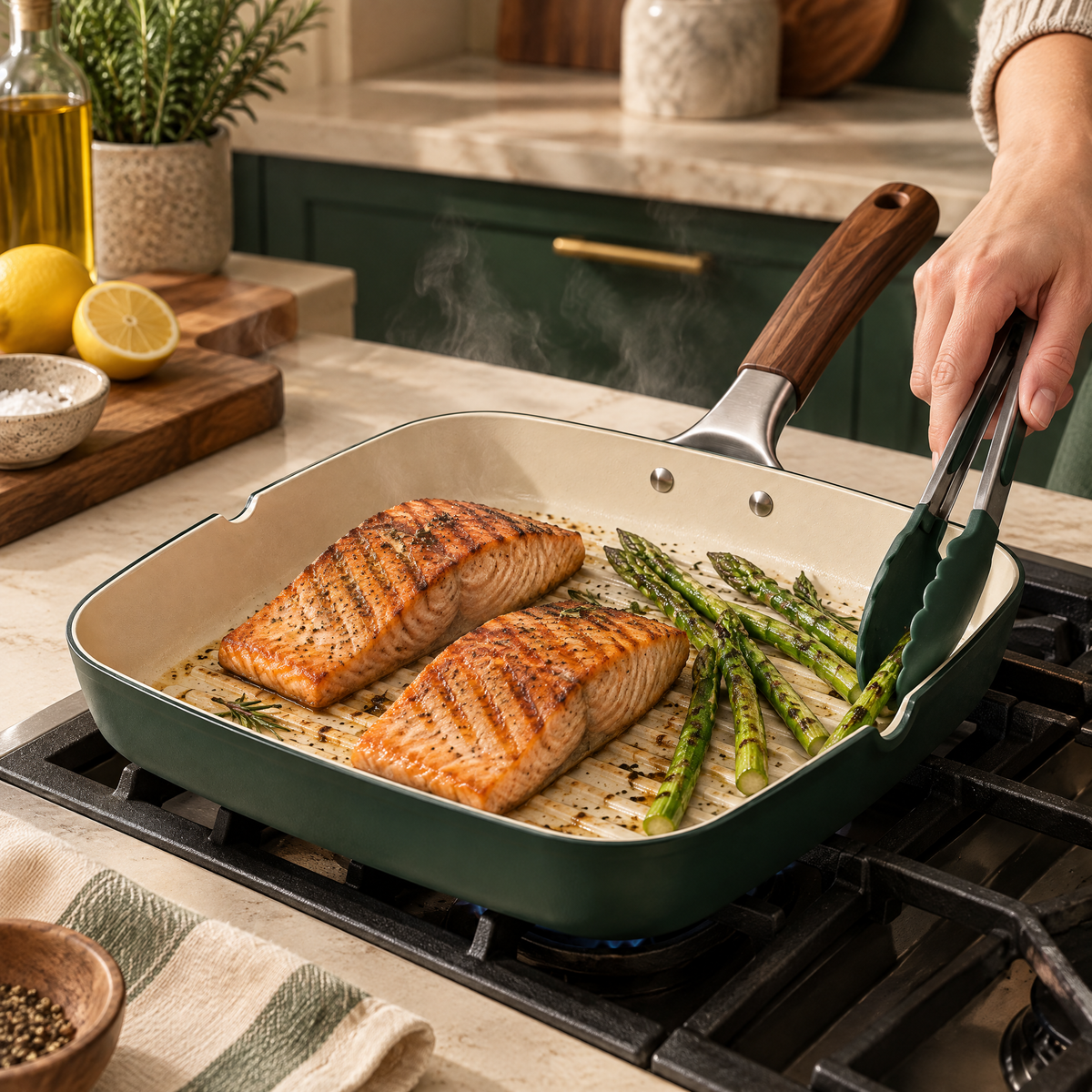 Elvarmere™ Ridged Square Grill Pan with Wood Handle