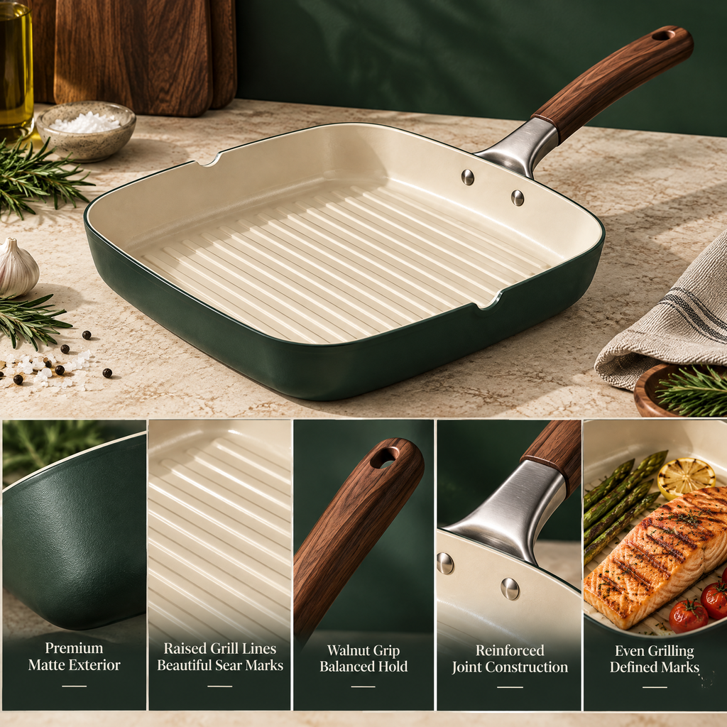 Elvarmere™ Ridged Square Grill Pan with Wood Handle