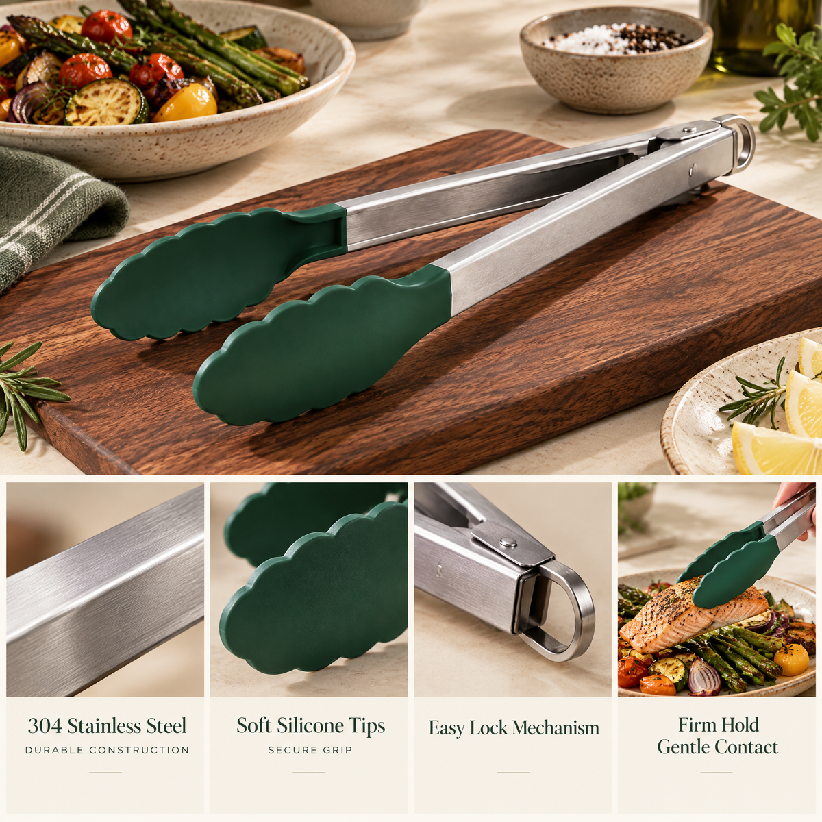 Elvarmere™ Stainless Steel Silicone Kitchen Tongs