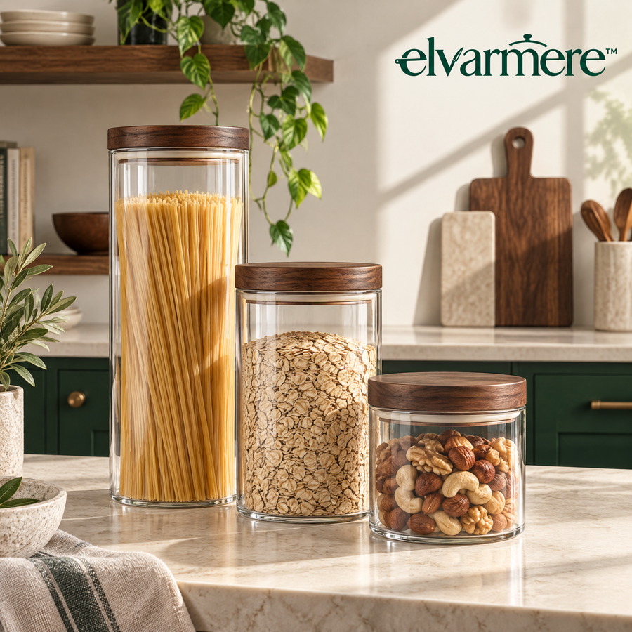Elvarmere™ Glass Pantry Storage Canister Set with Wood Lids