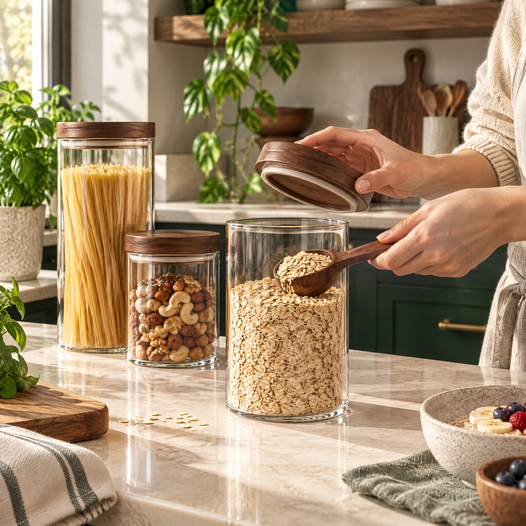 Elvarmere™ Glass Pantry Storage Canister Set with Wood Lids
