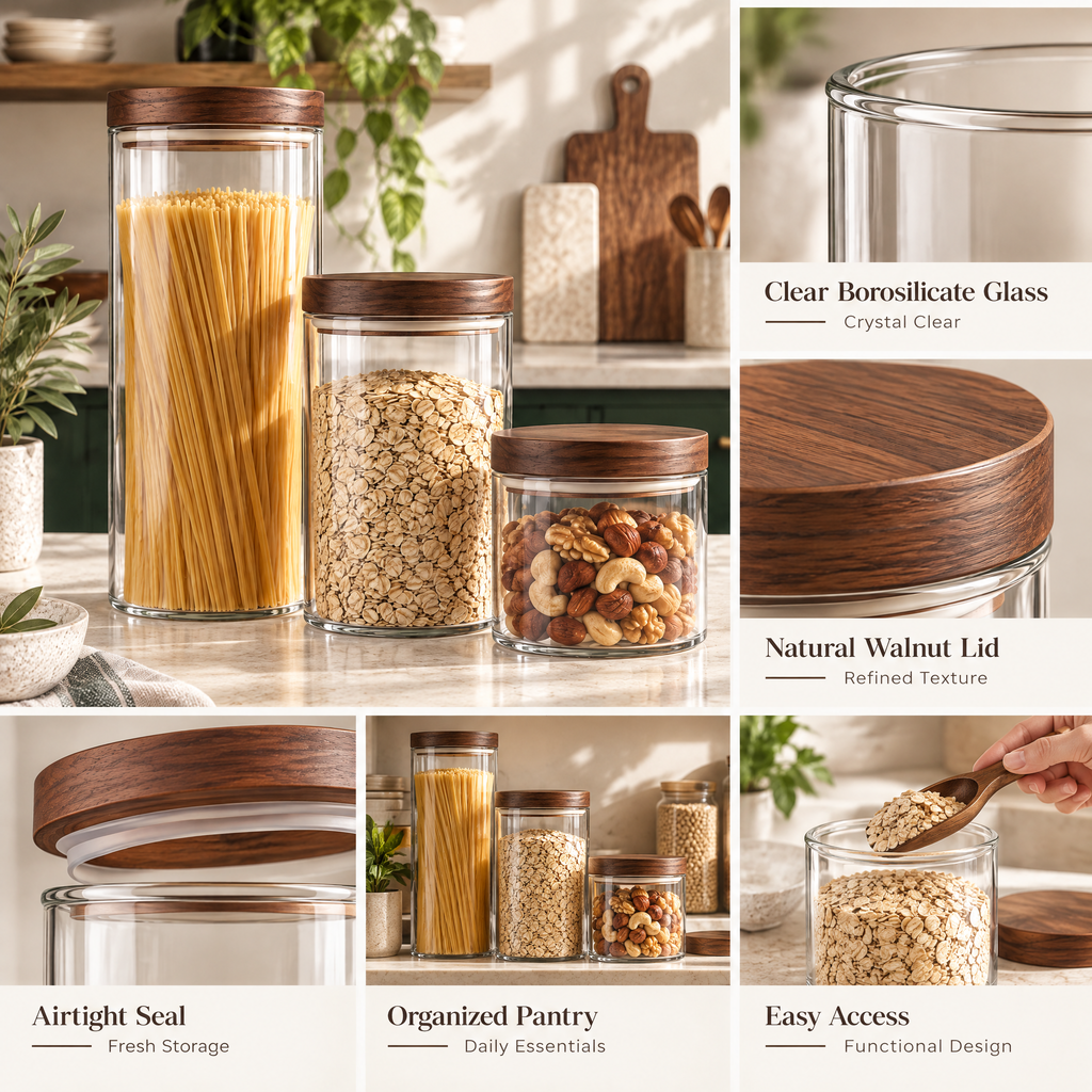 Elvarmere™ Glass Pantry Storage Canister Set with Wood Lids