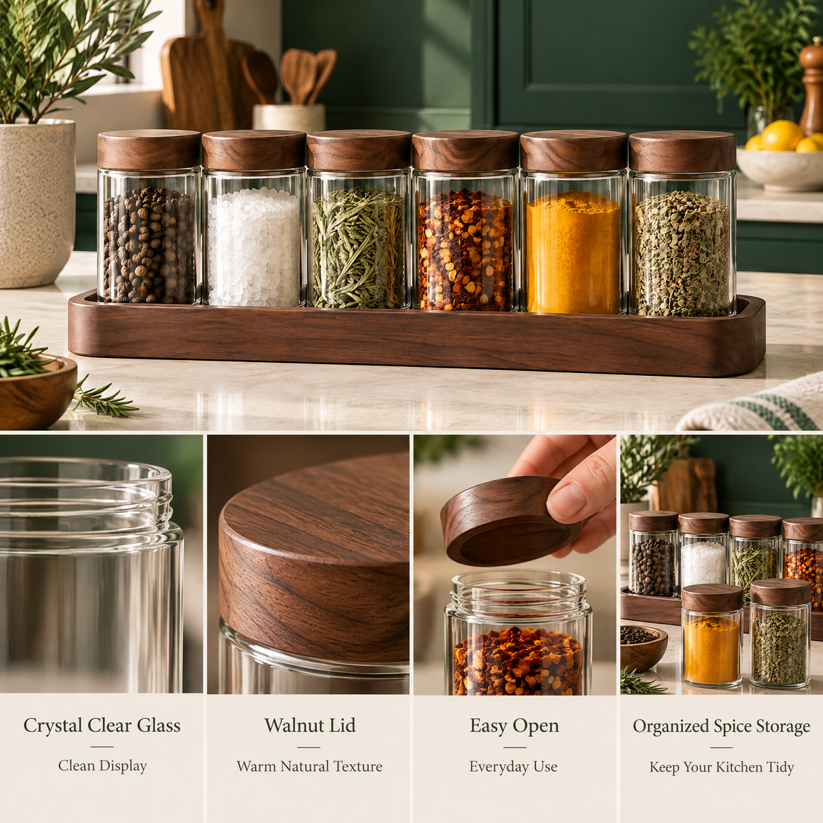 Elvarmere™ Glass Spice Jar Set with Wood Lids & Tray
