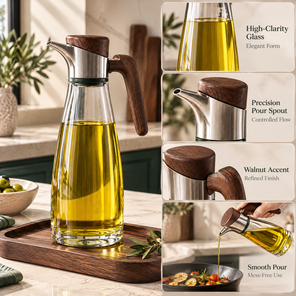 Elvarmere™ Glass Olive Oil Dispenser with Wood Handle